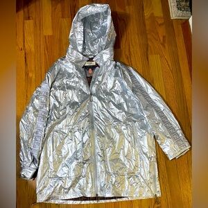 Authentic Fendi Metallic Silver FF Logo Tape Hooded Jacket